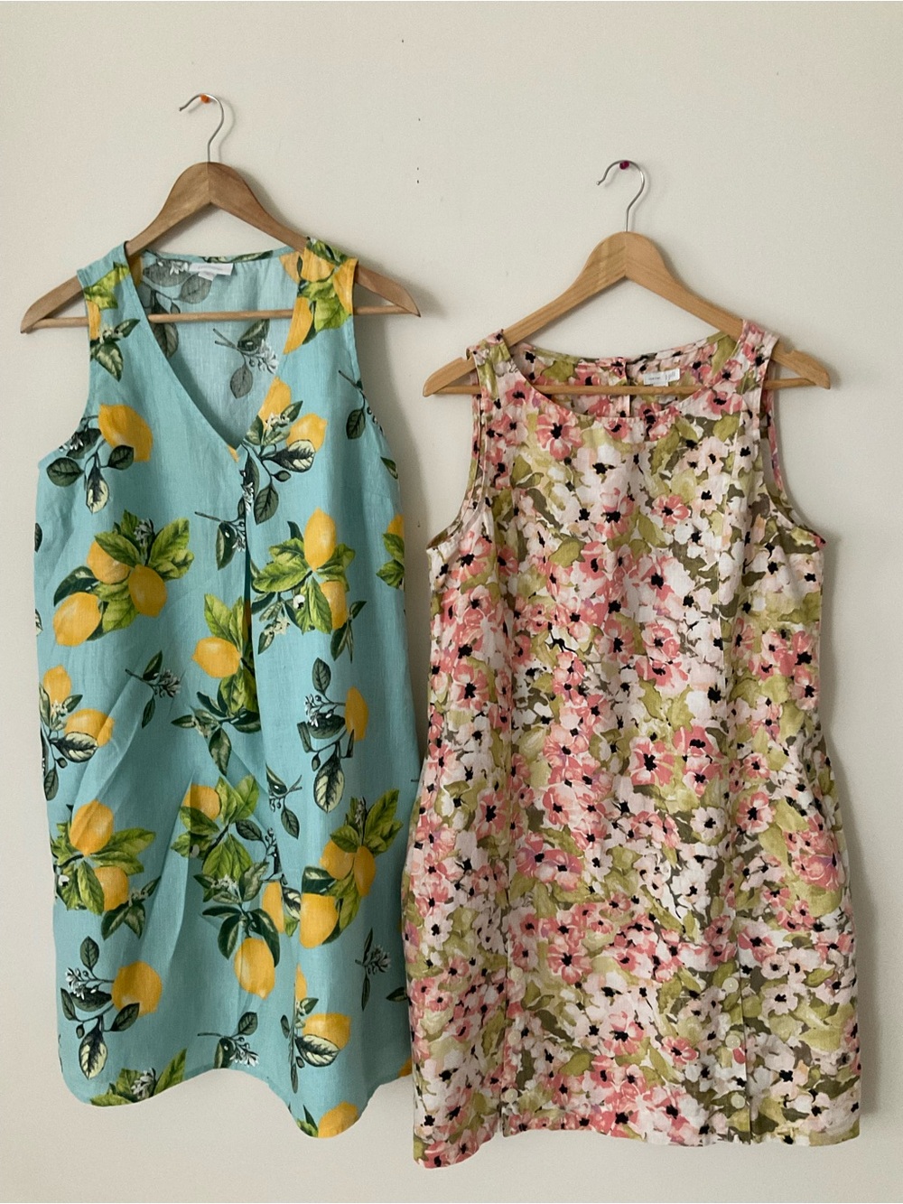 J Jill Dress Bundle of 2 Love Linen Lemon Floral Sleeveless Pockets Coastal